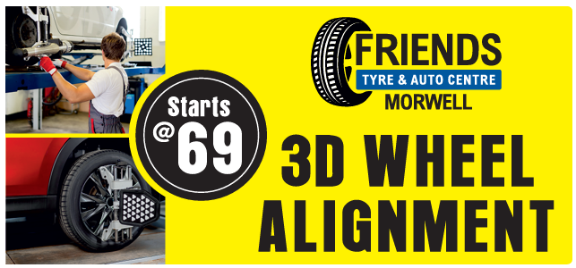 Friends Tyres 3D wheel alignment promo starting at 69 dollars