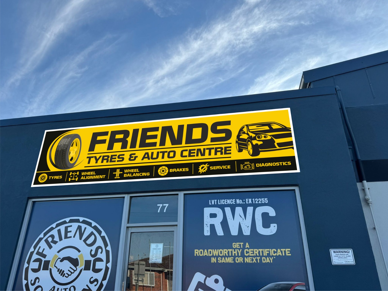 Friends Tyres & Auto Centre shopfront in Morwell